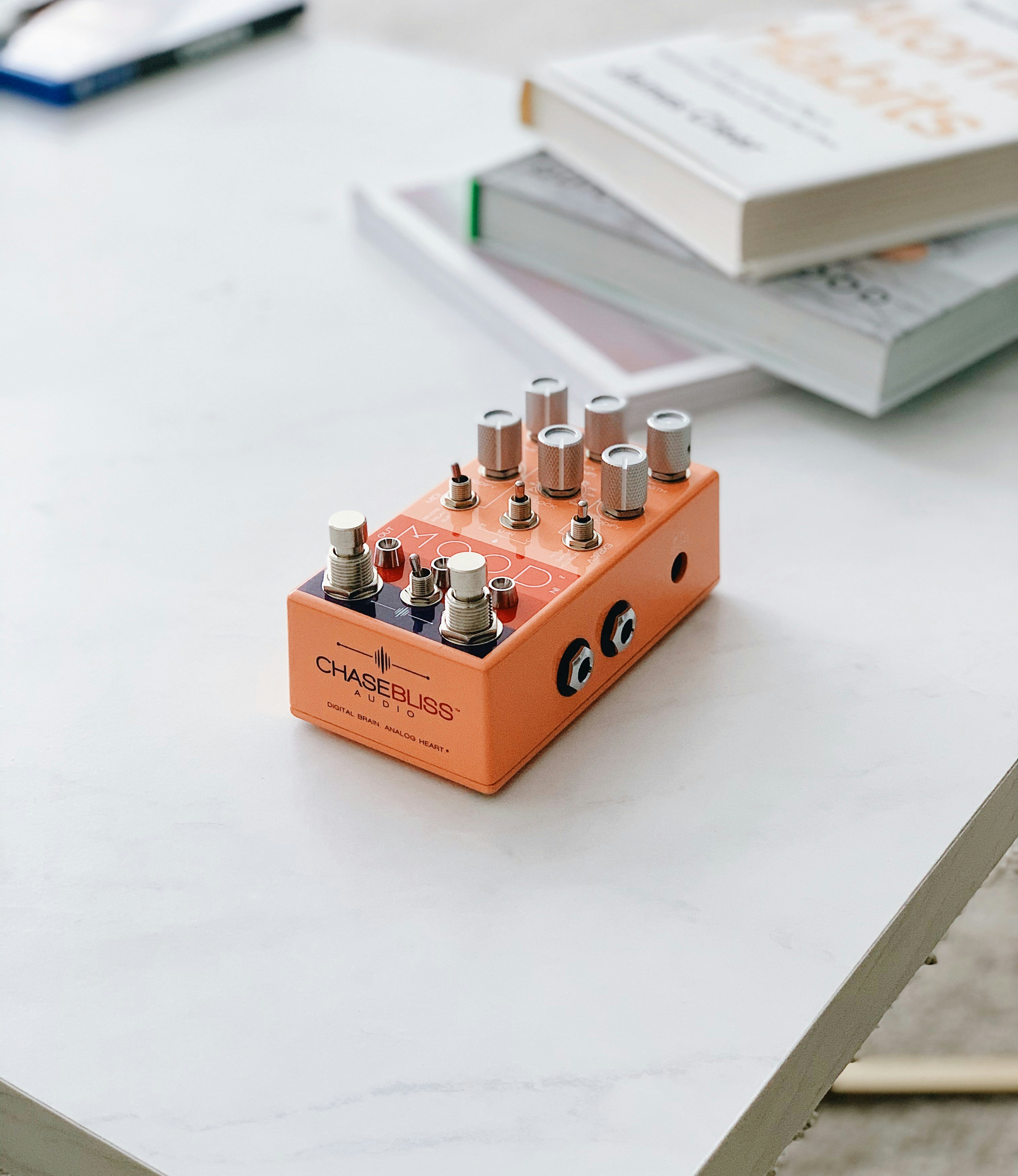 a small orange and white toy