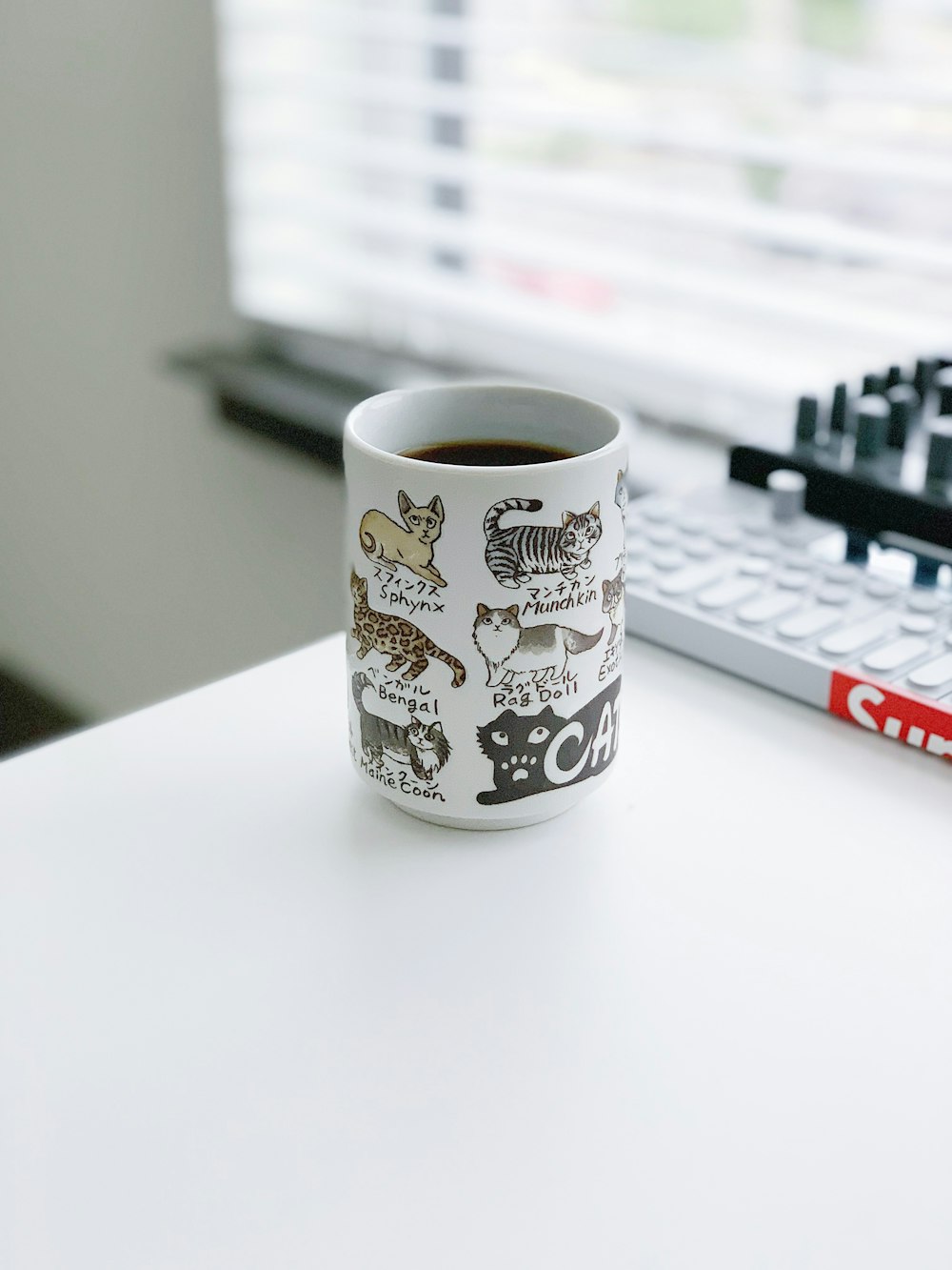 a coffee cup on a desk
