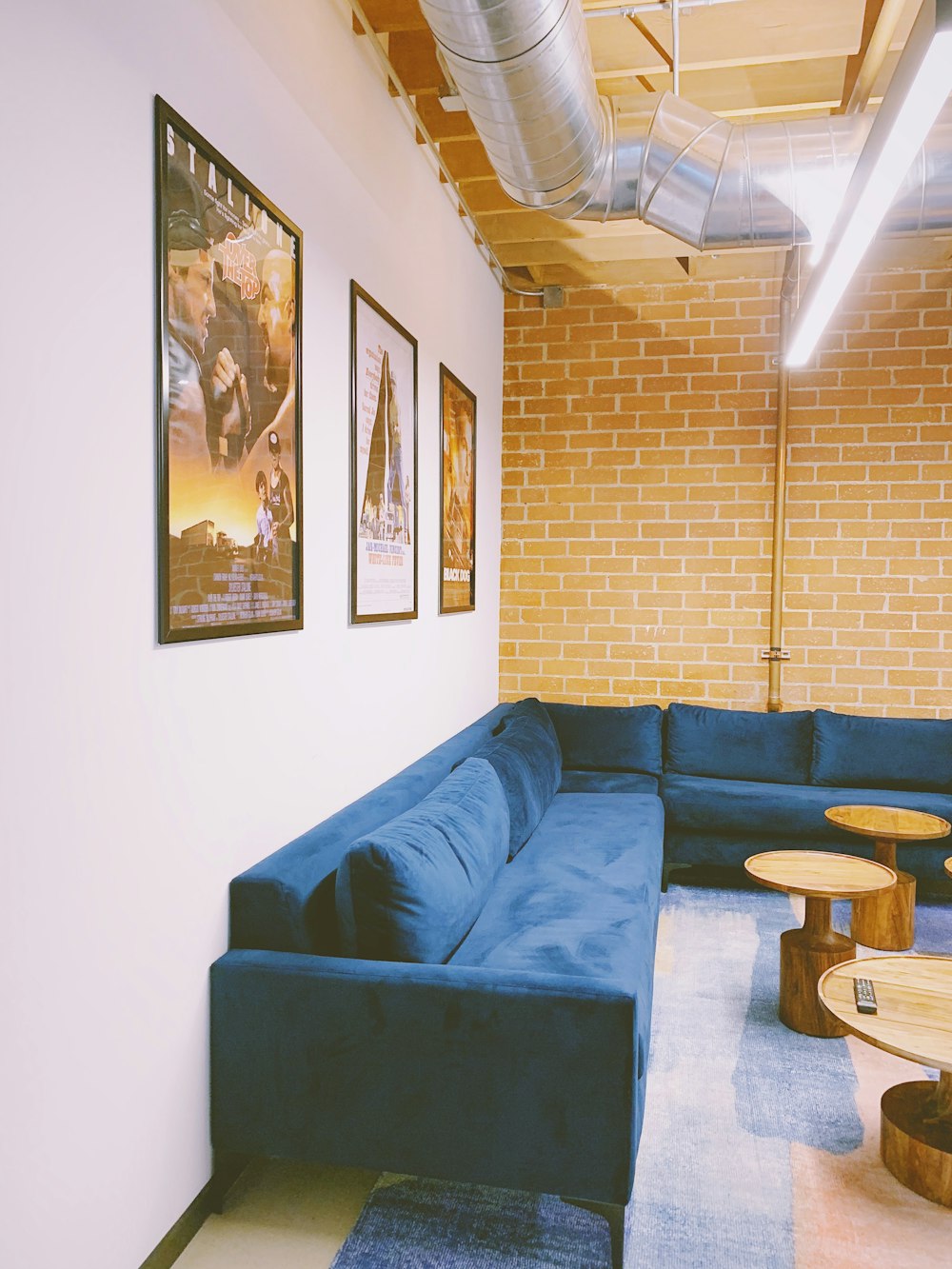 a blue couch in a room