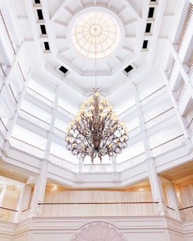 a chandelier in a building