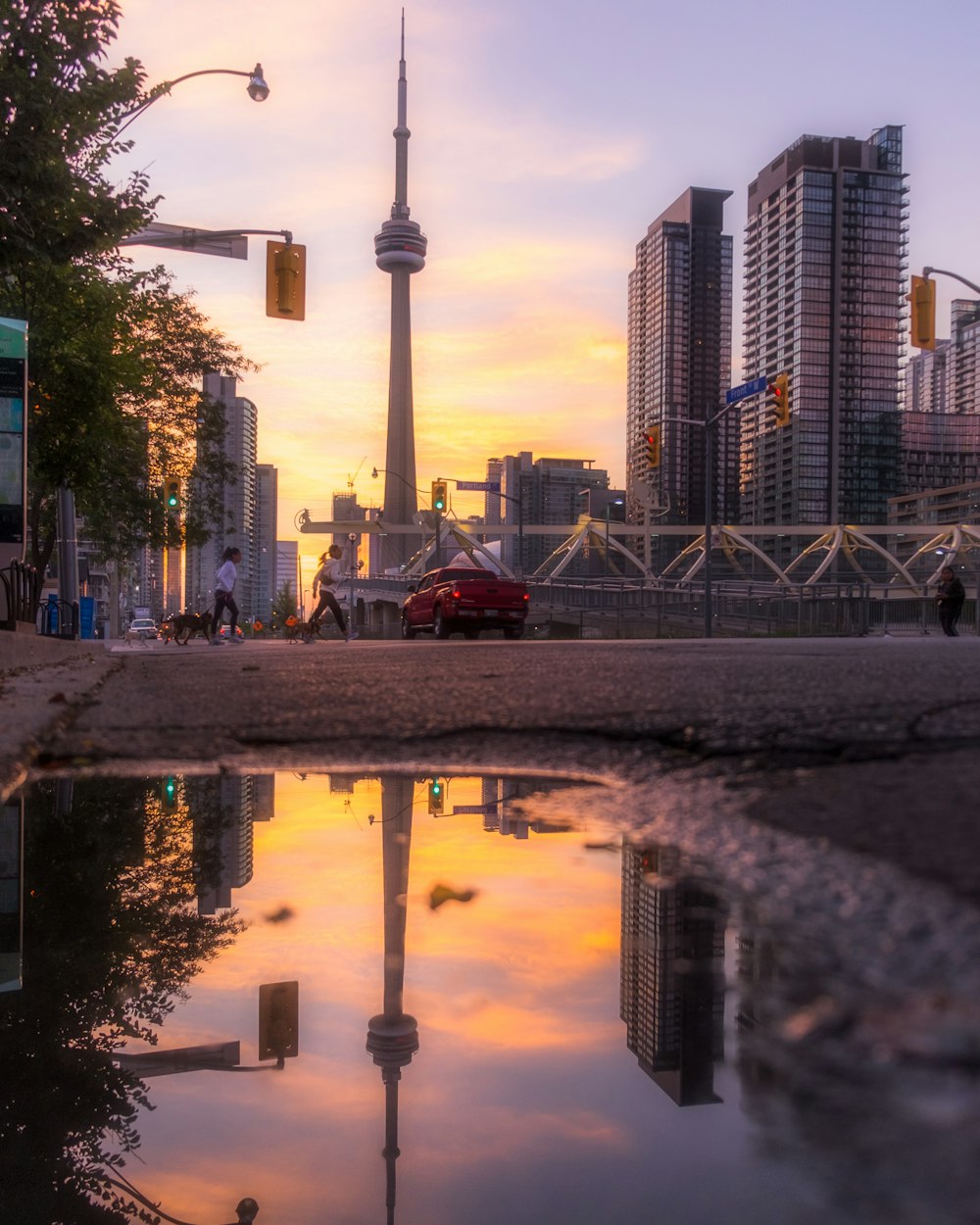 a city skyline with a river