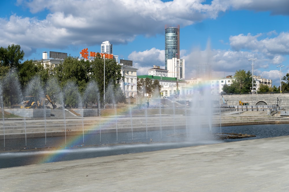 a fountain with water shooting up