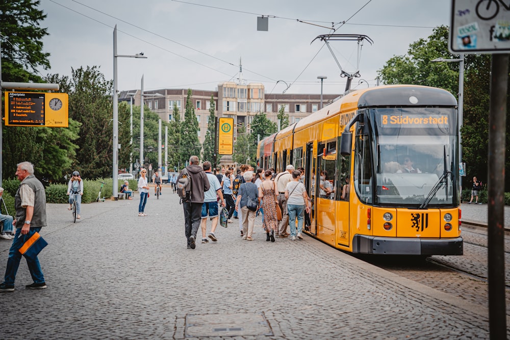 a yellow bus on the street