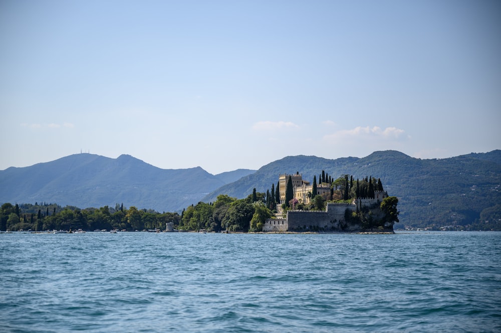 a castle on a rock island