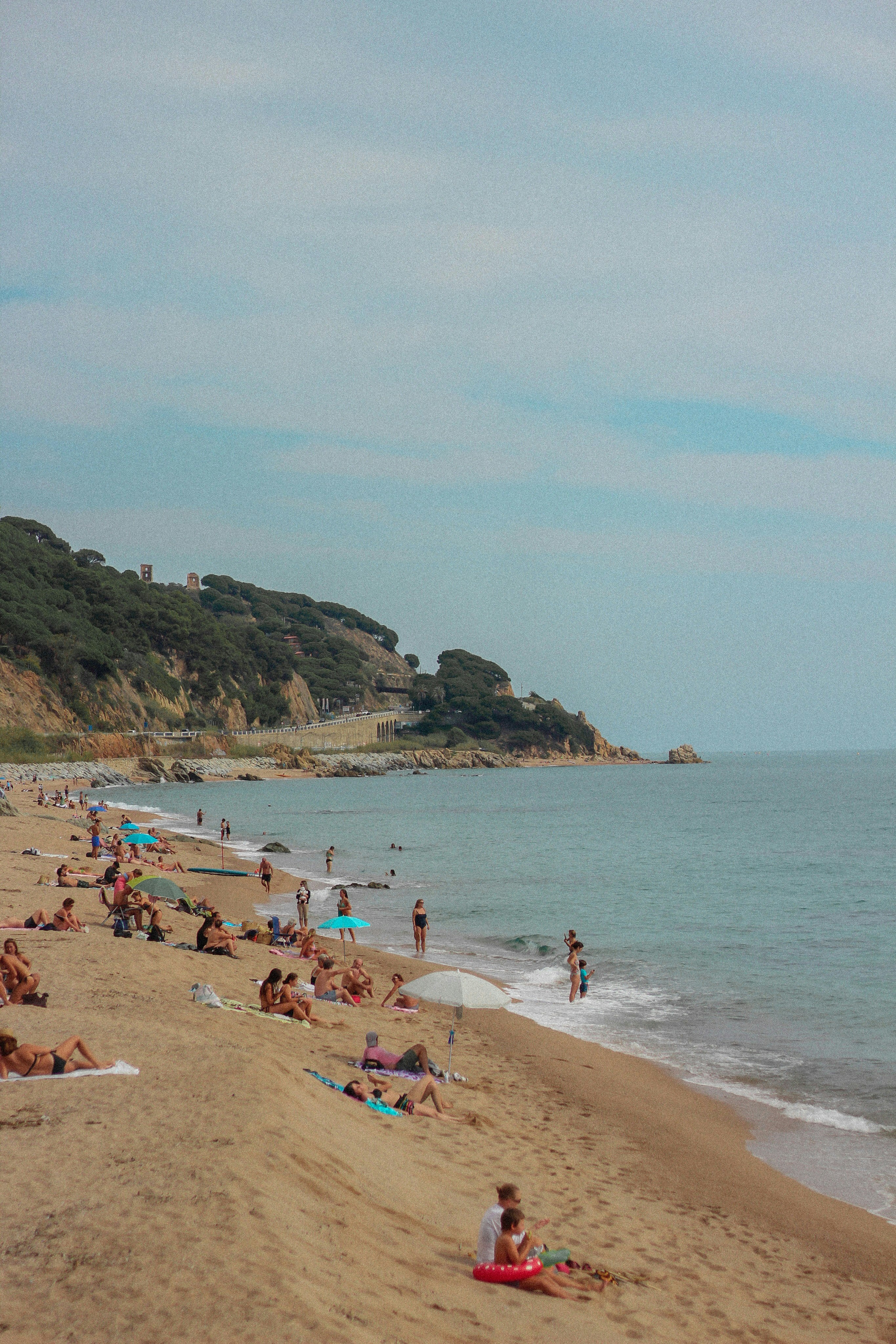 a group of people on a beach