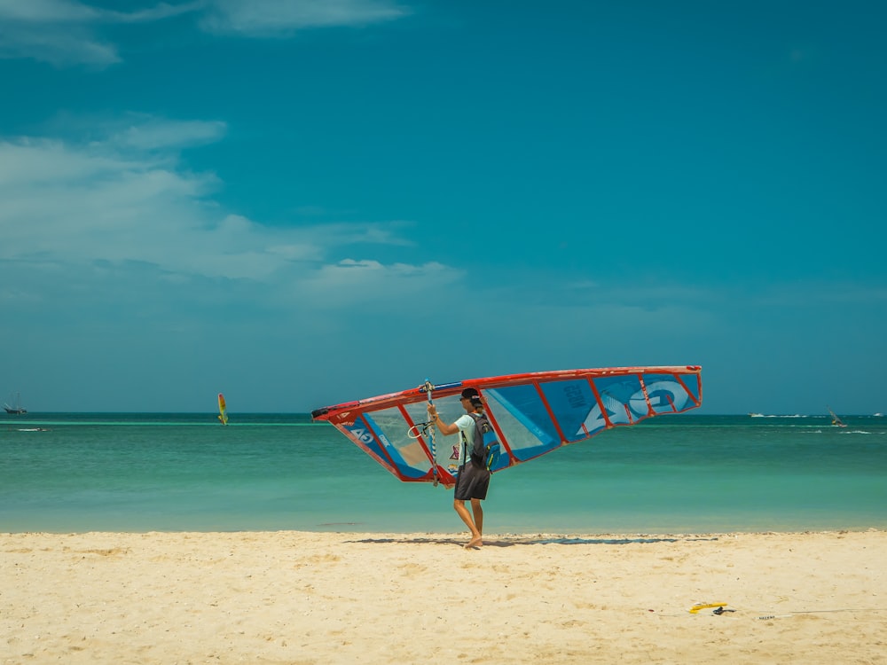 a person holding a kite on a beach