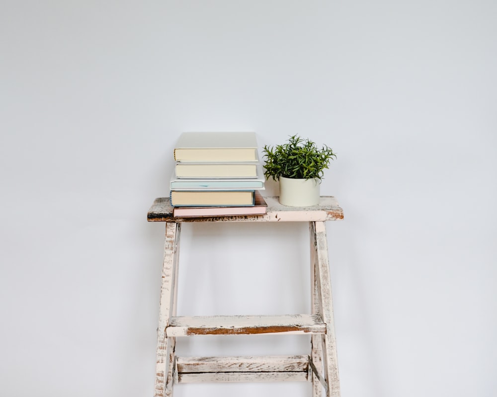 a stack of books on a shelf