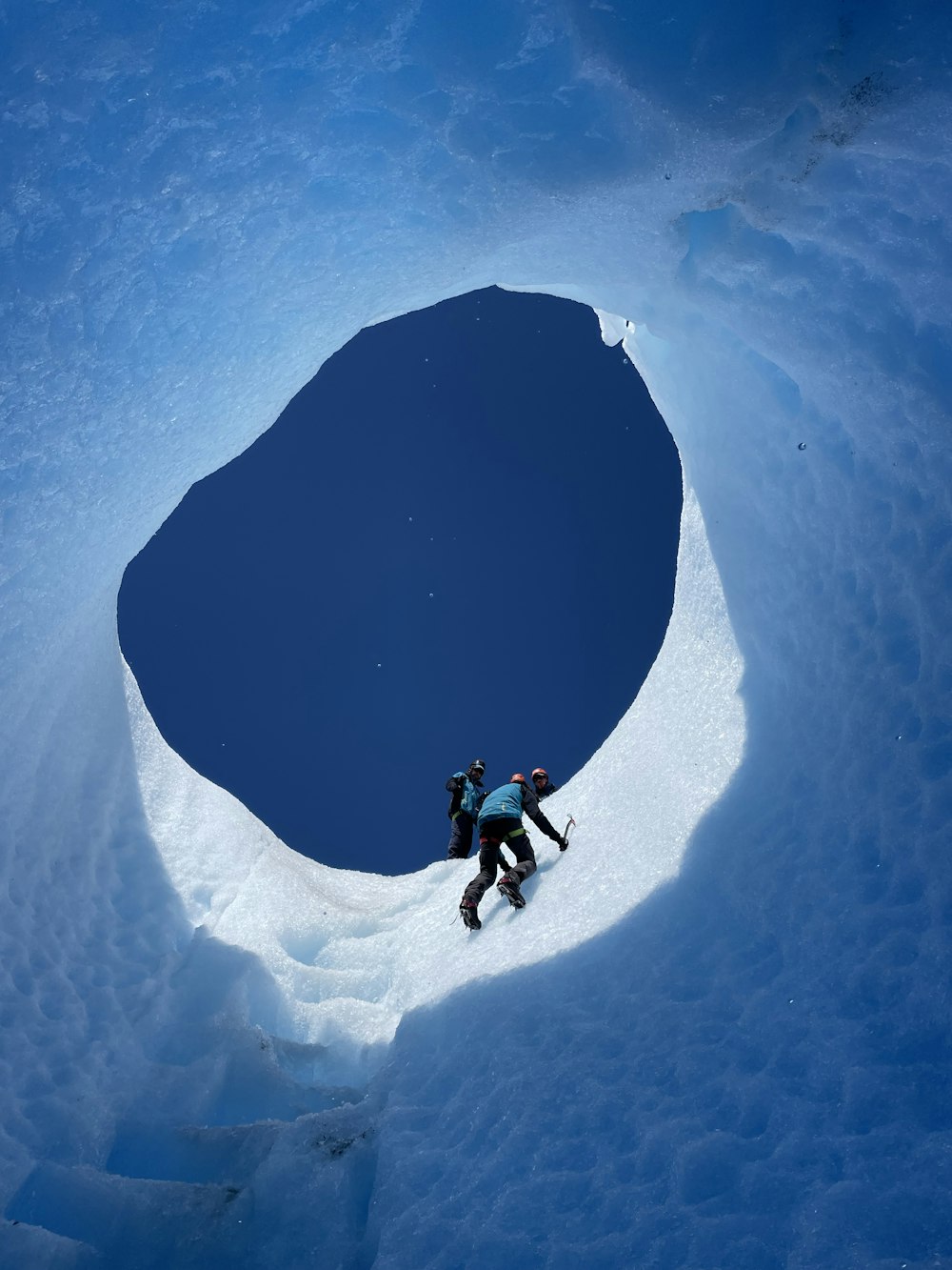 a group of people climbing a mountain