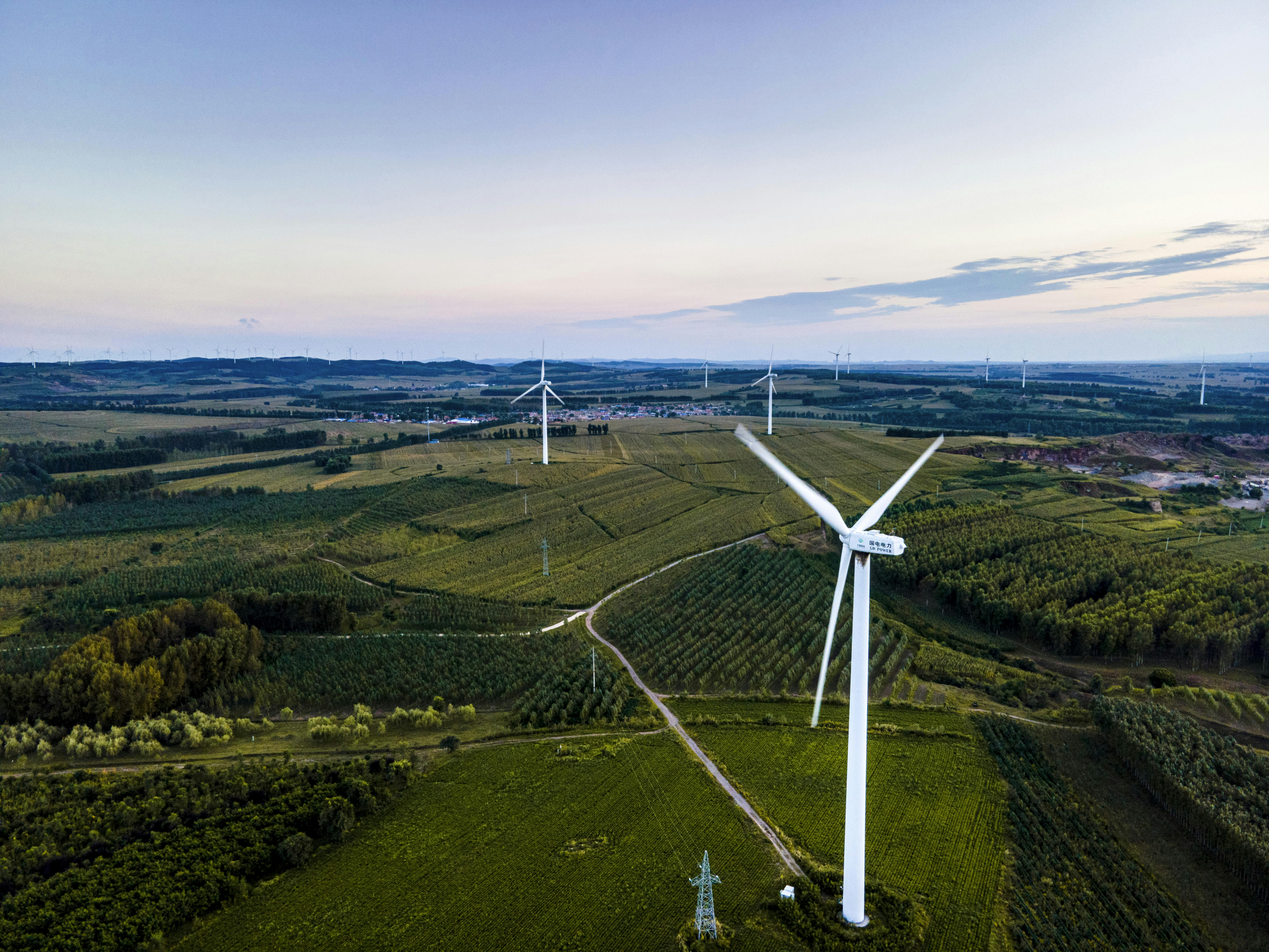 a group of windmills in a field