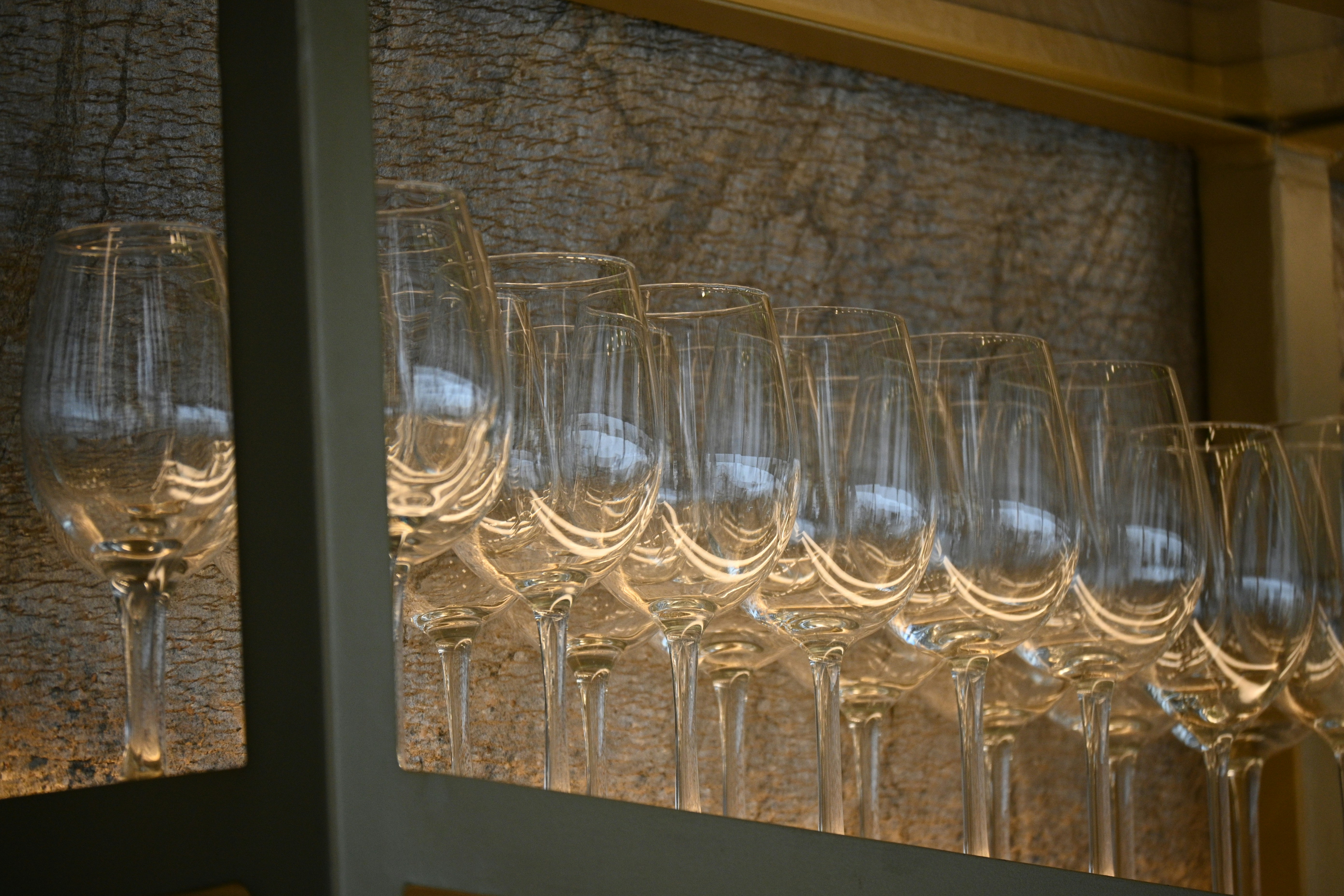 a group of wine glasses