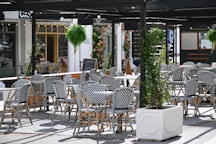 a group of chairs outside a building