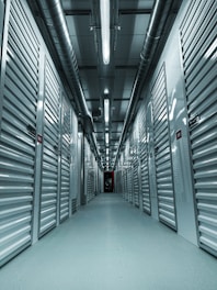 a hallway with metal walls