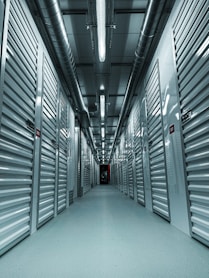 a hallway with metal walls