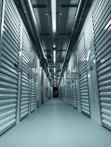 a hallway with metal walls