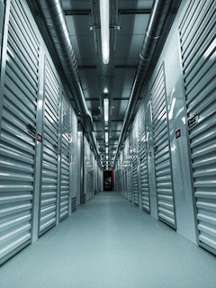 a hallway with metal walls