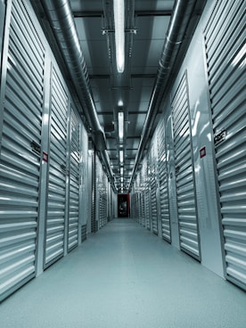 a hallway with metal walls