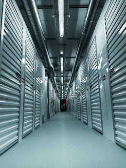 a hallway with metal walls