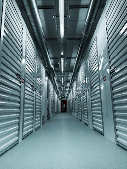 a hallway with metal walls