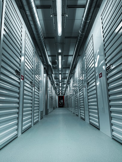 a hallway with metal walls