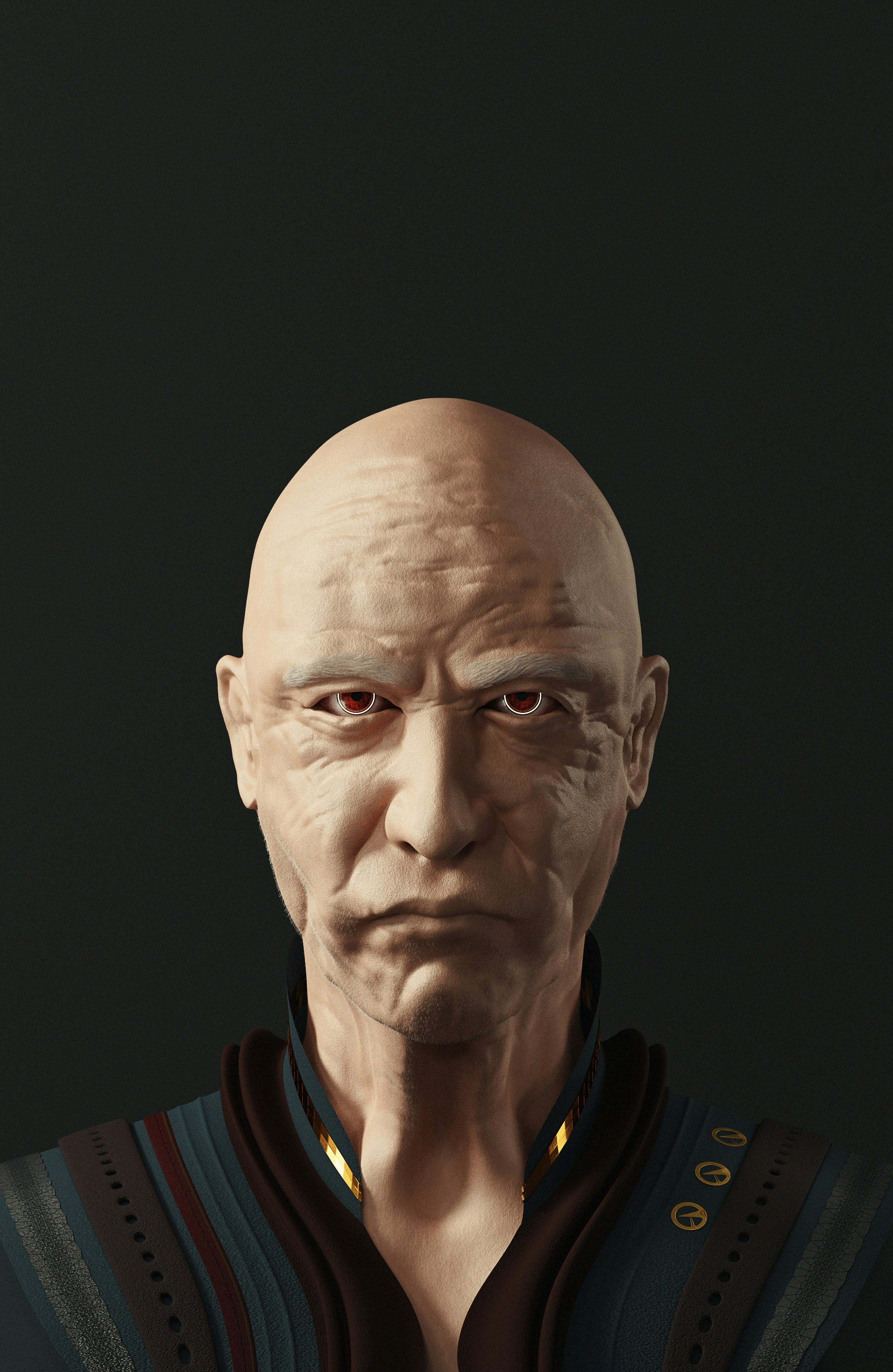 a bald man with a serious expression