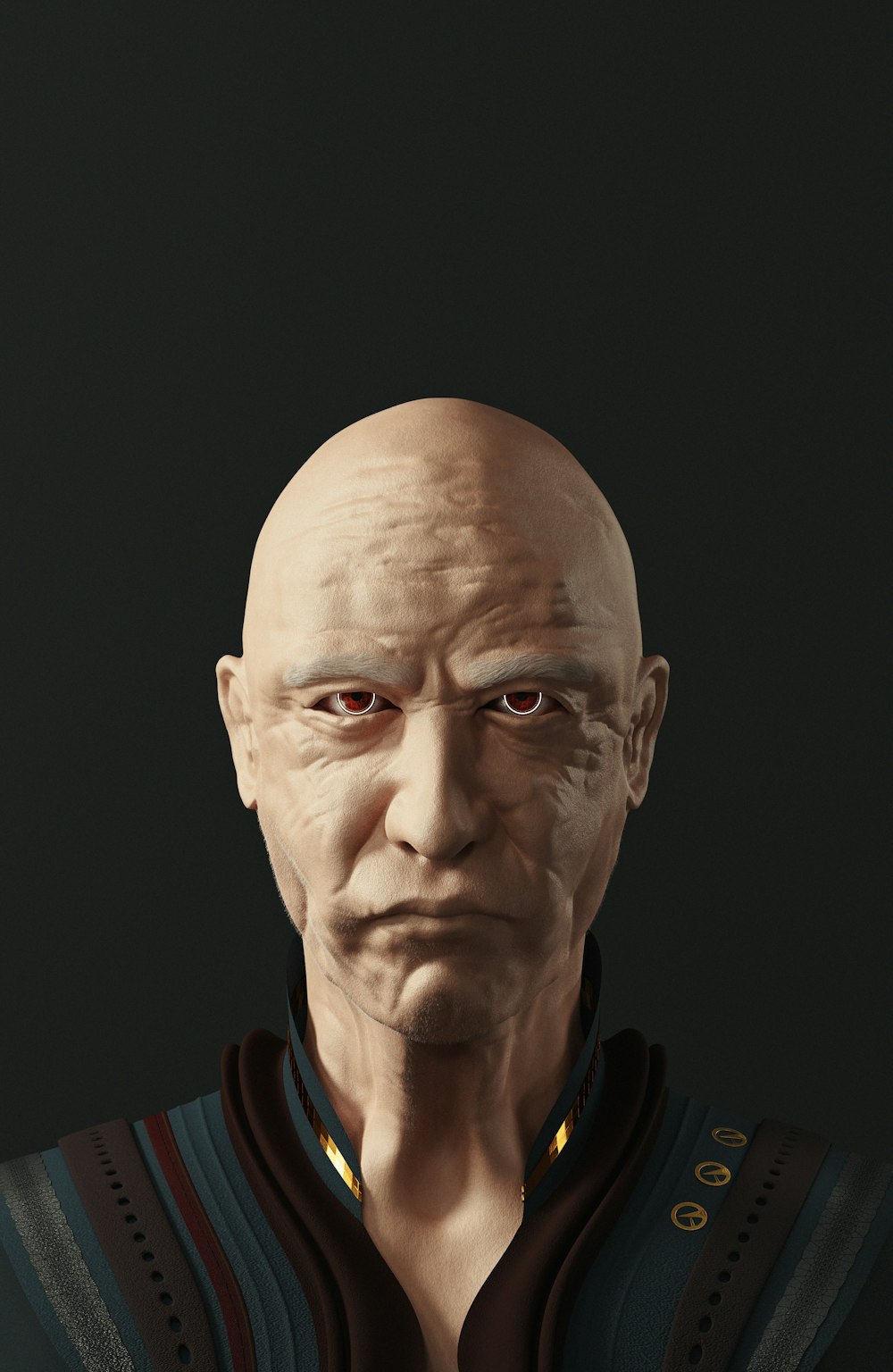 a bald man with a serious expression