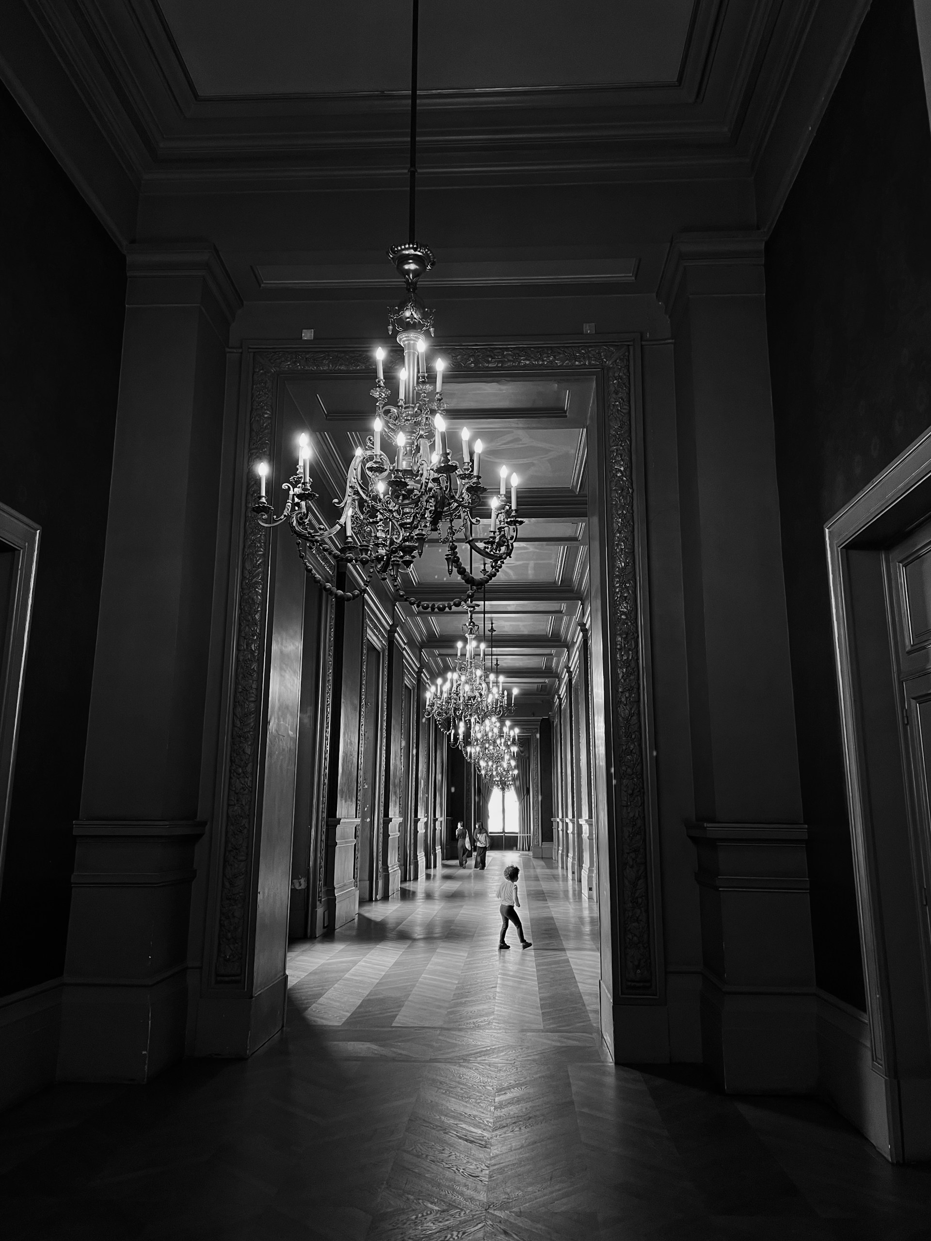 a person walking in a hallway