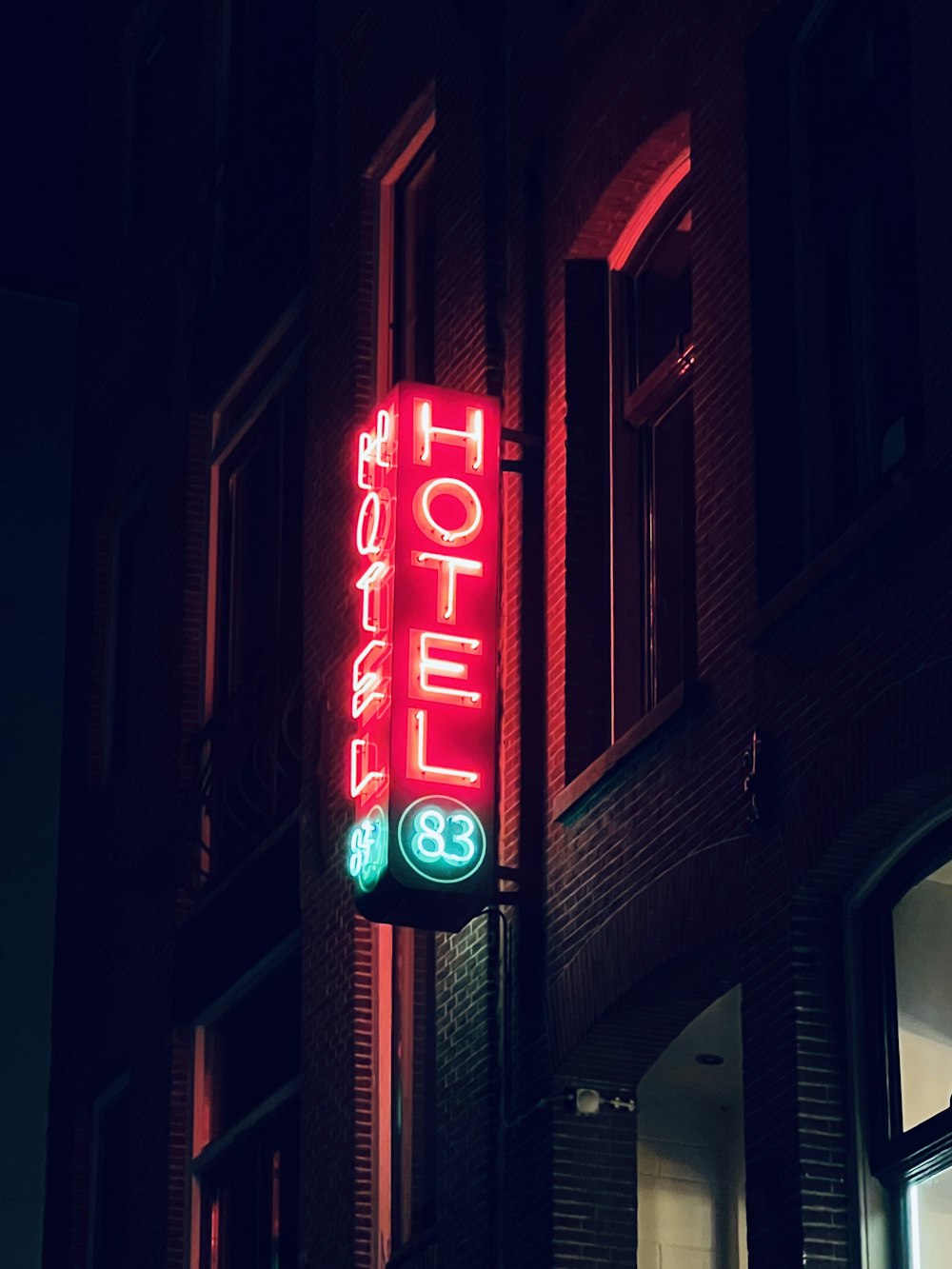 a neon sign on a building