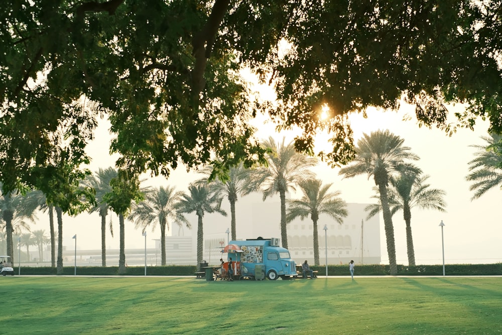 a truck parked in a park