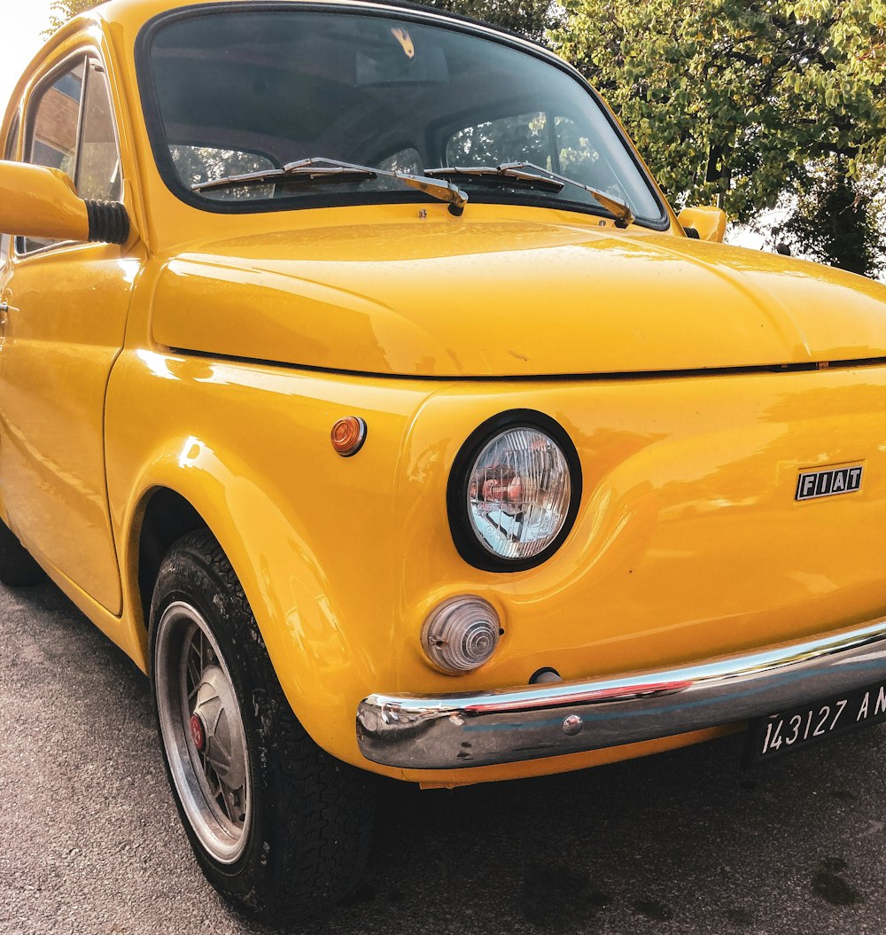 a yellow car parked