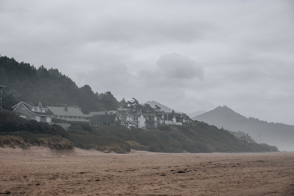 a beach with houses on it