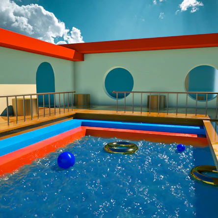 a pool with a blue ball in it
