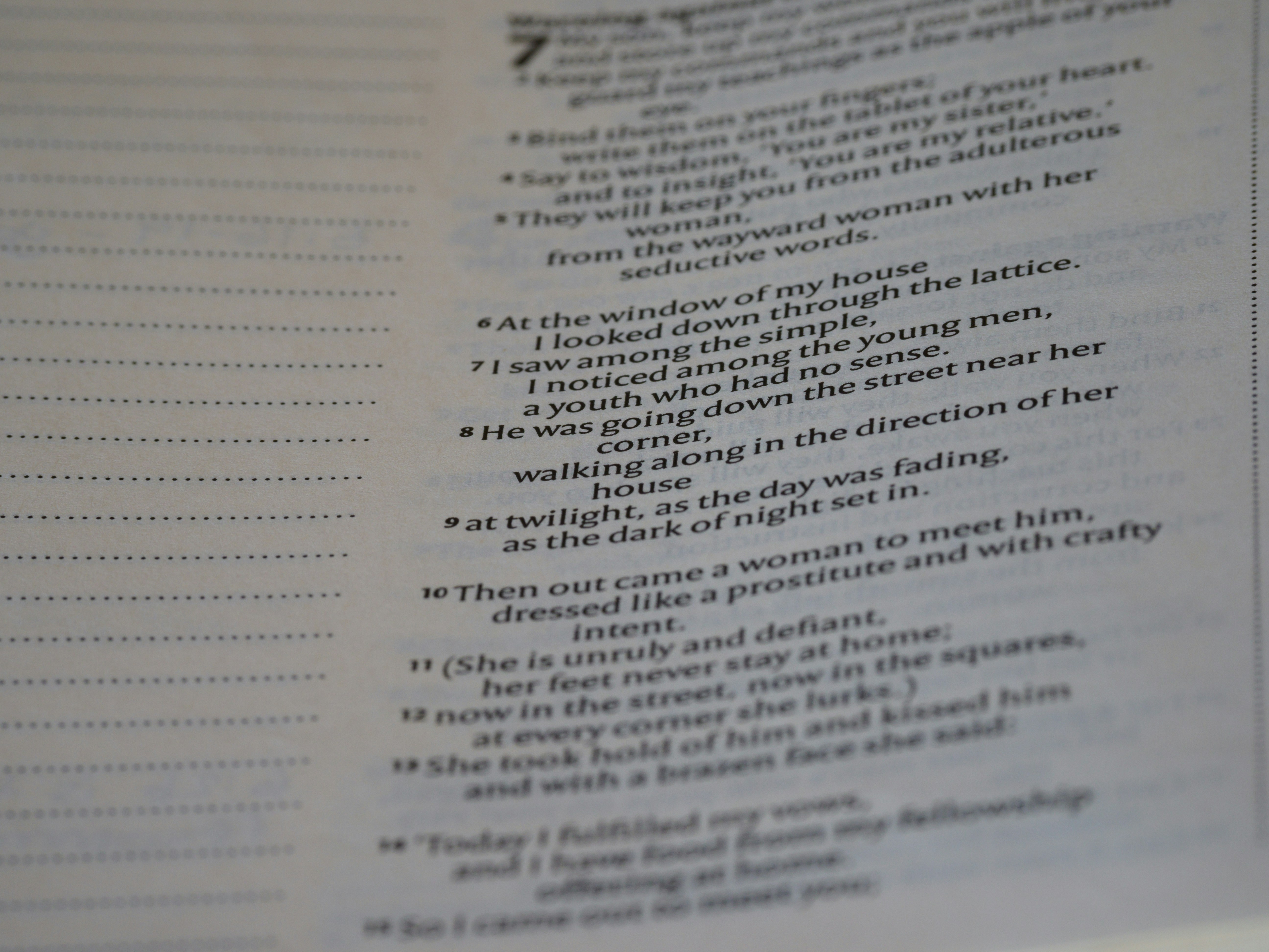 close up, bokeh, macro, blur, blurred background, close focus, bible, old testament, hebrew bible, christian, judaism, history, text, reading, bible study, devotions, text, NIV, New International Version, type, typography, canon, christianity, holy scripture, holy bible, scripture, old testament, hebrew bible, מִשְלֵי, book of proverbs, proverbs of solomon, wisdom literature, ketuvim, anthology, solomon, wisdom, sayings, mashai, folly, values, morality, proverbs, proverb, life skills, ancient wisdom, hebrew wisdom, </p><p dir=