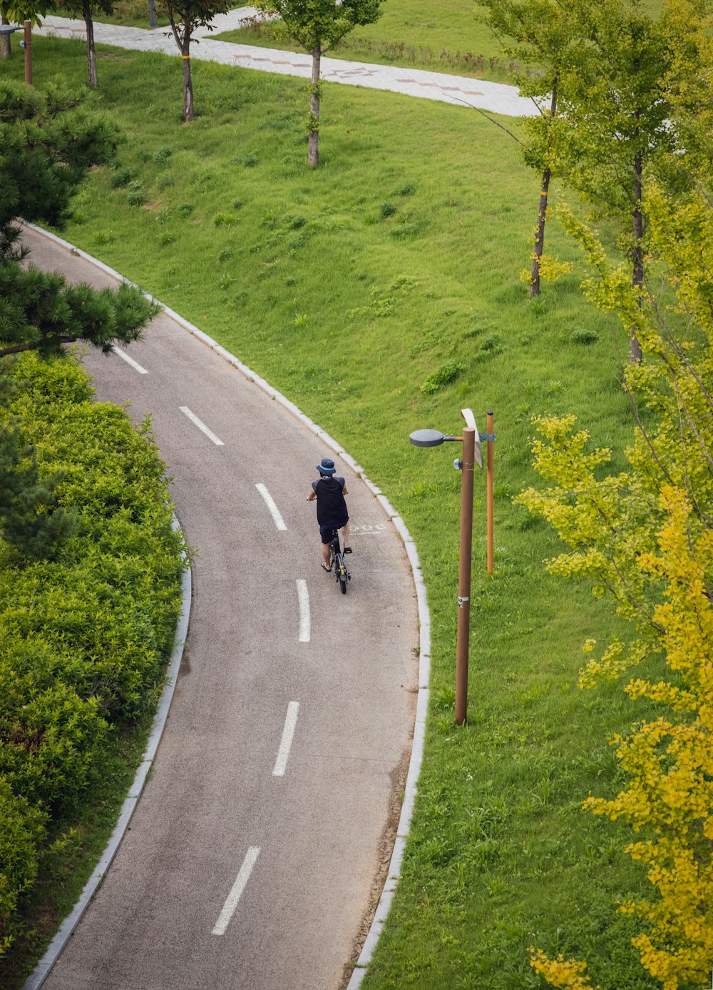 a person riding a bicycle on a road