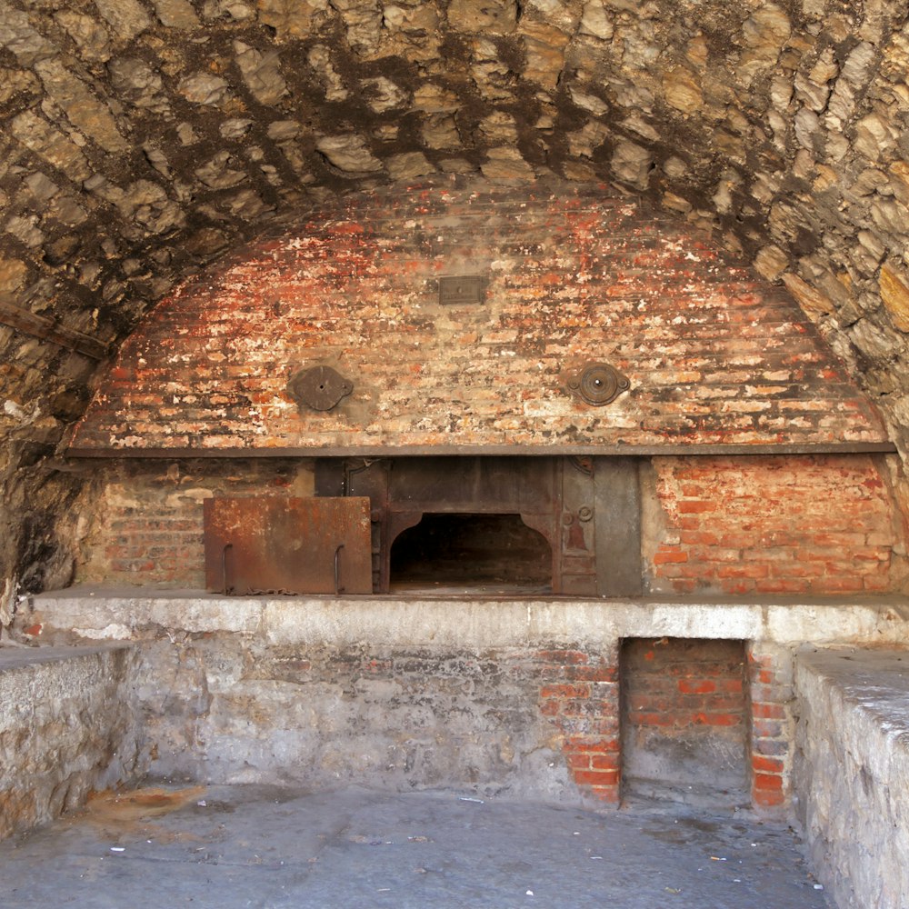 a brick building with a door