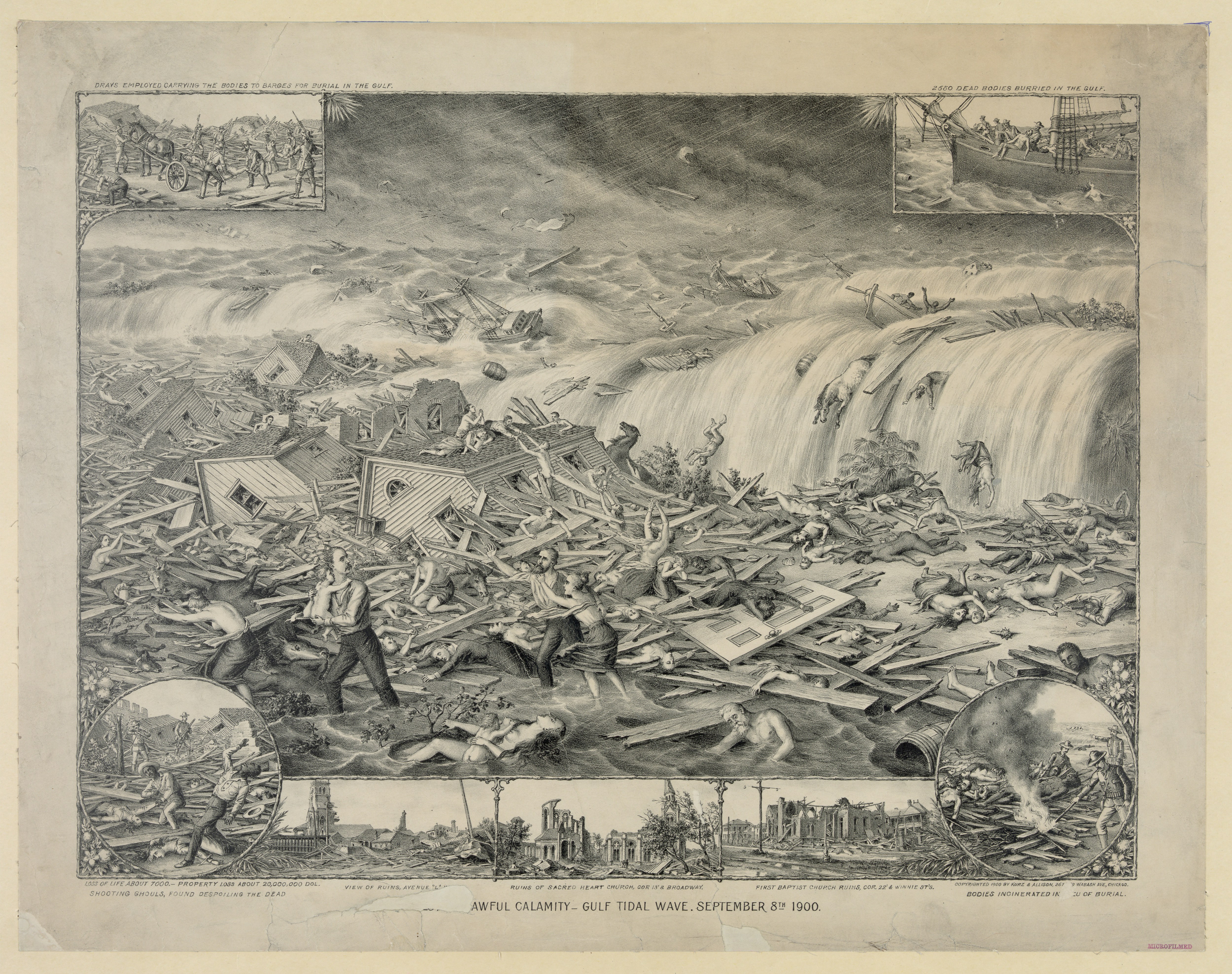 Galveston's awful calamity - Gulf tidal wave, September 8th 1900. Created by Kurz & Allison. https://www.loc.gov/resource/pga.01877/