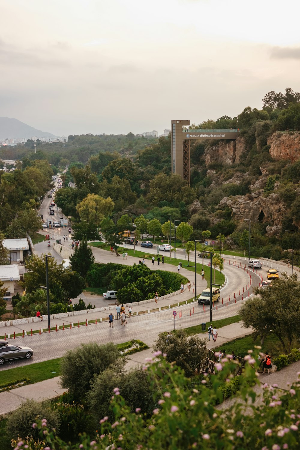 a city with a castle on top