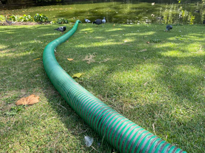 a drainage pipe in the grass