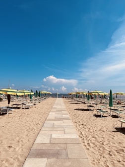 a beach with umbrellas