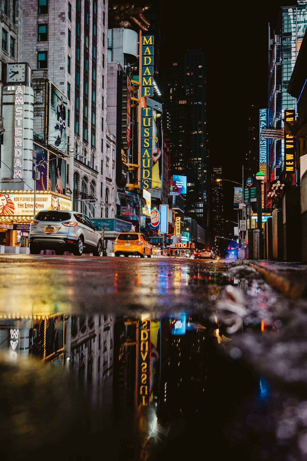 a city street at night