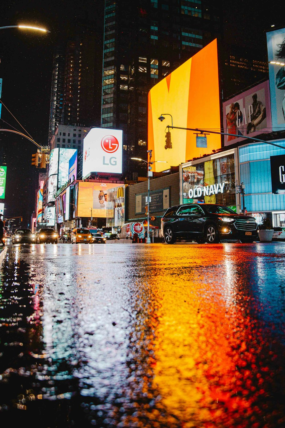 a city street at night