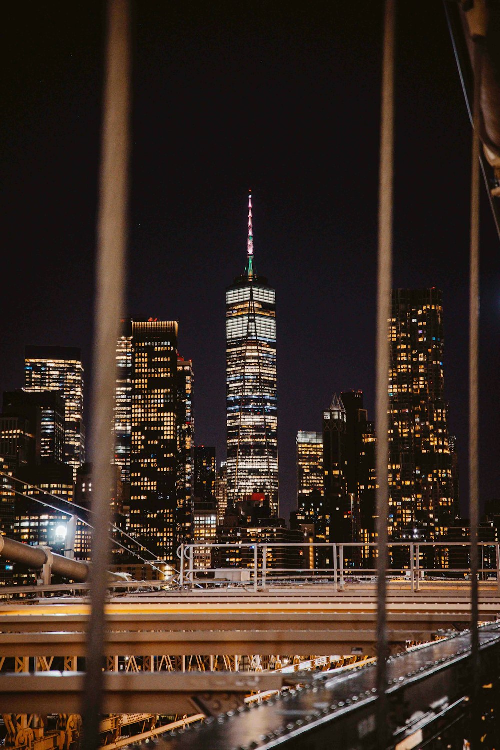 a city skyline at night