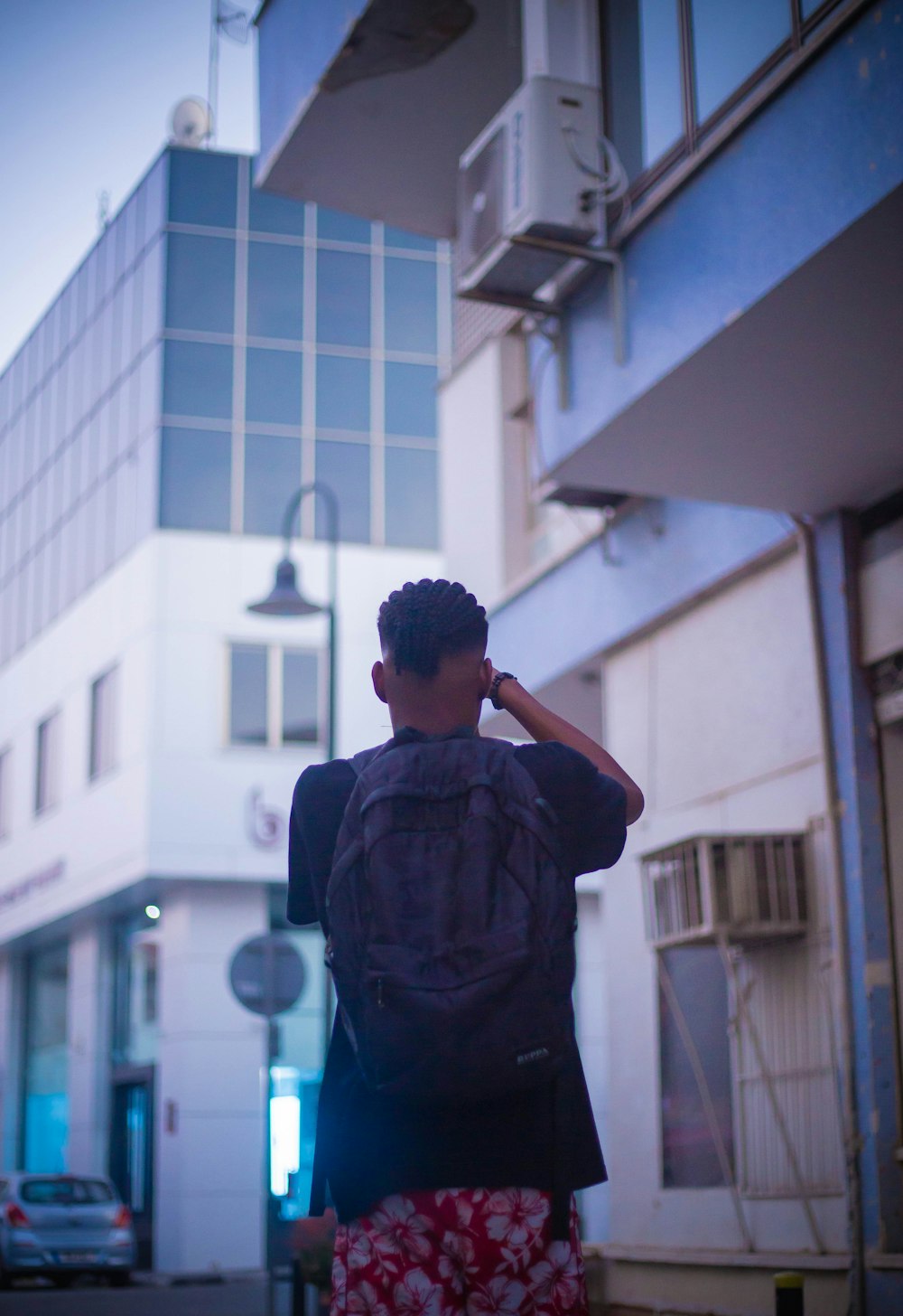 a person standing outside a building