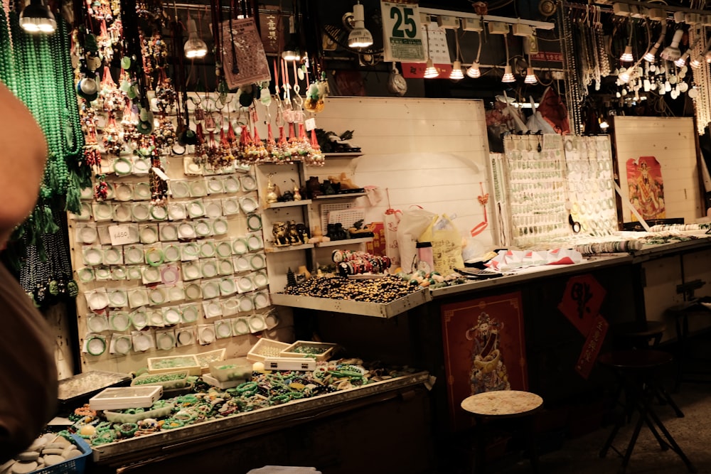 a room with a table and a display of food