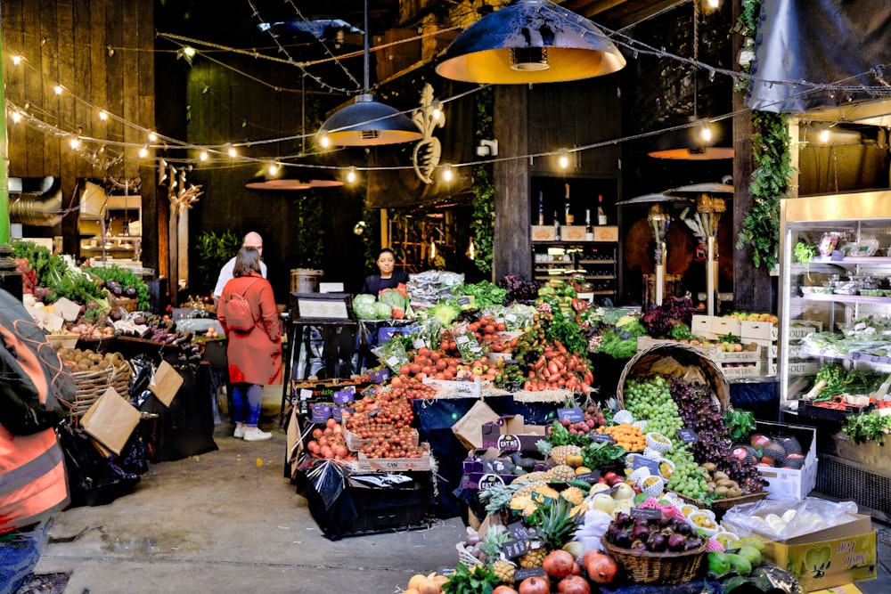 a market with fruits and vegetables