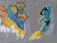 A cartoon character resembling a playful, futuristic boy with black hair and a blue and yellow suit is depicted flying with a trail of yellow flames behind him. Next to him are colorful hexagon shapes with a blue heart, a yellow and blue ribbon, and the words 'NO WAR'. A flag with blue and yellow colors is also illustrated, suggesting a message of peace and anti-war sentiment.