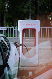 a red and white sign on a car