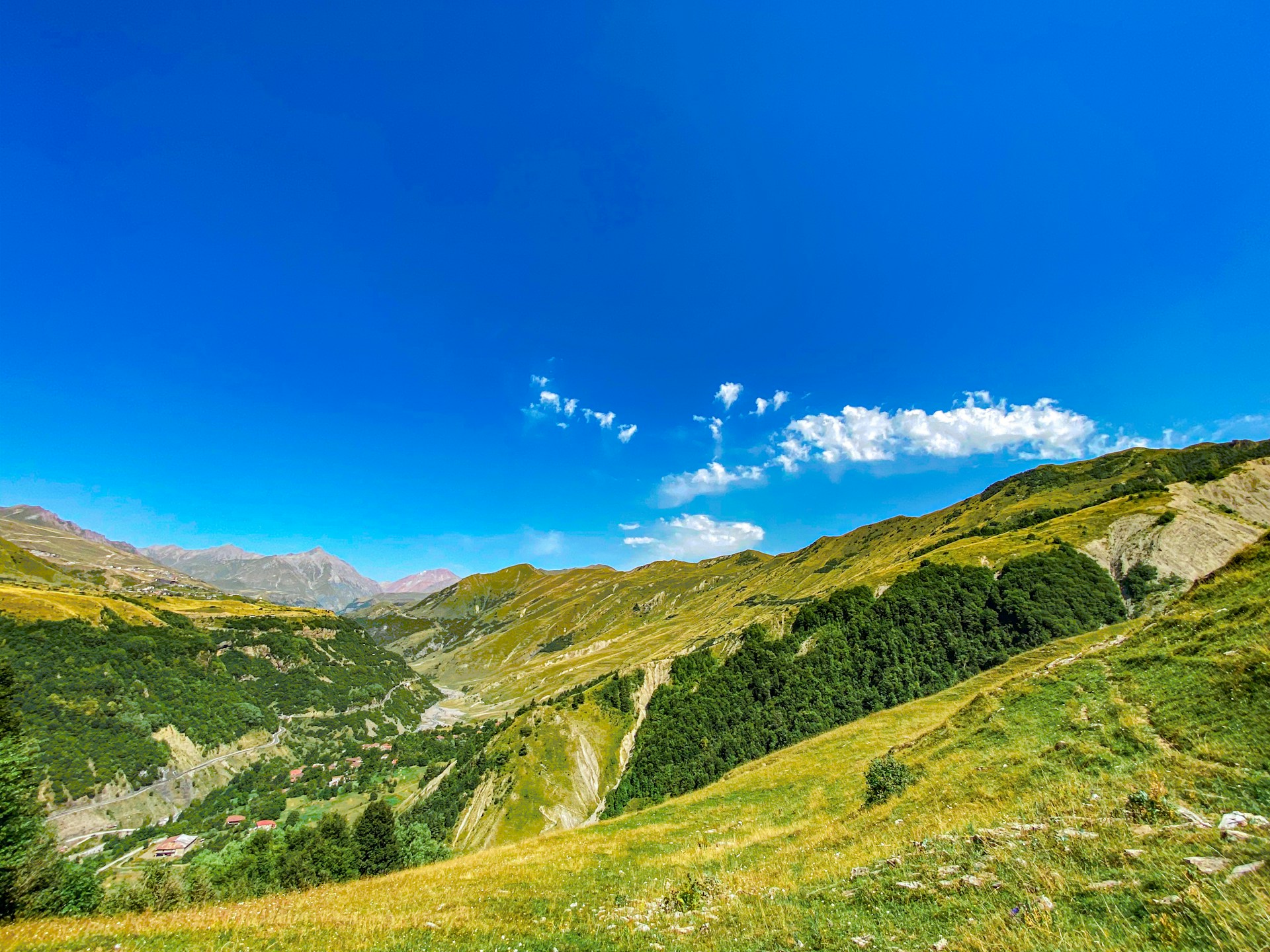 a valley with a few houses