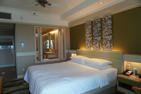 a bedroom with a large bed