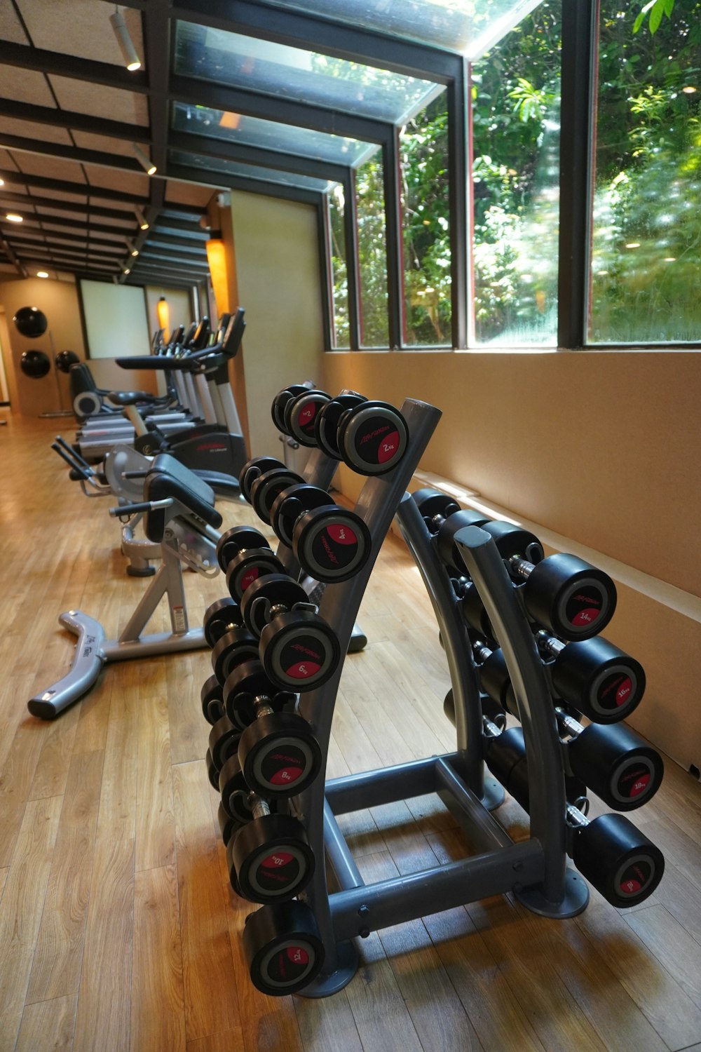 a gym with exercise equipment