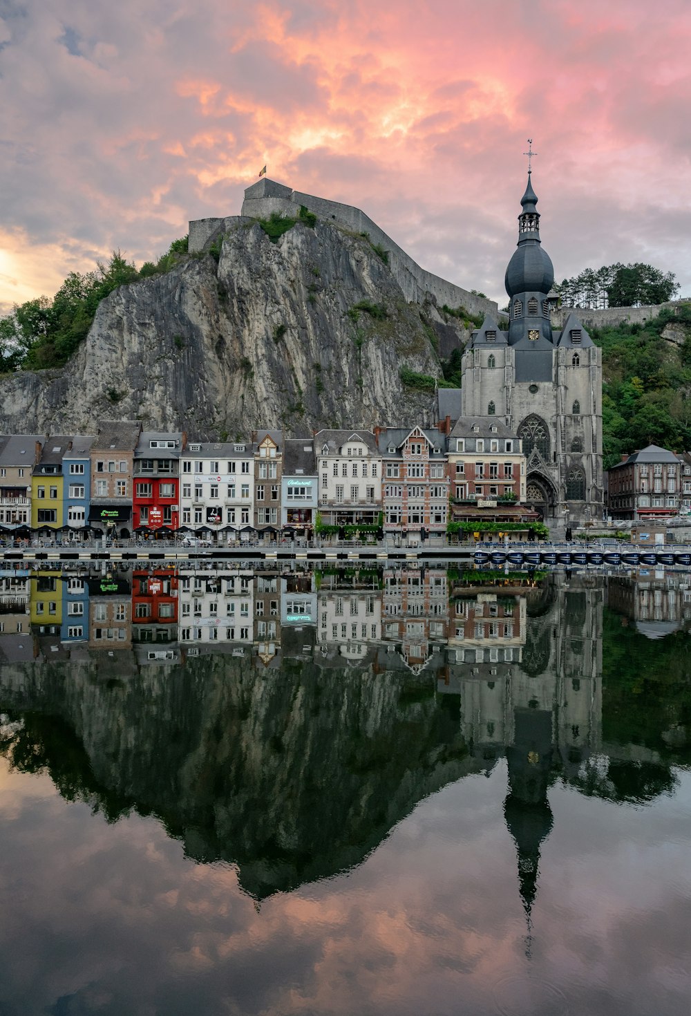 a city with a mountain in the background